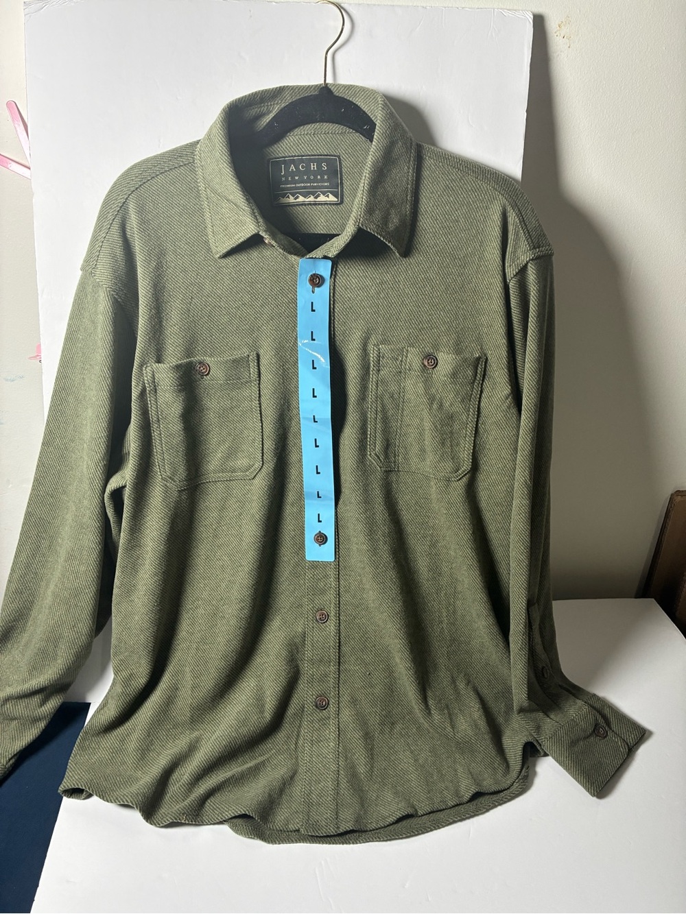 Jachs New York Olive Green Herringbone Collar Shirt